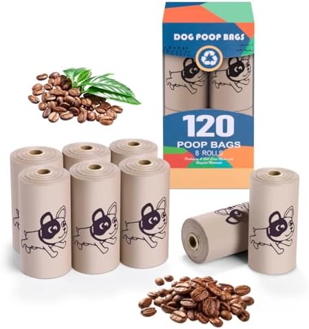 Coffee Dog Poo Bags Coffee scent - 120 Large Poop Bags, Extra Thicken Strong Corn Starch Blended Leak Proof Poop Waste Bag for Dogs