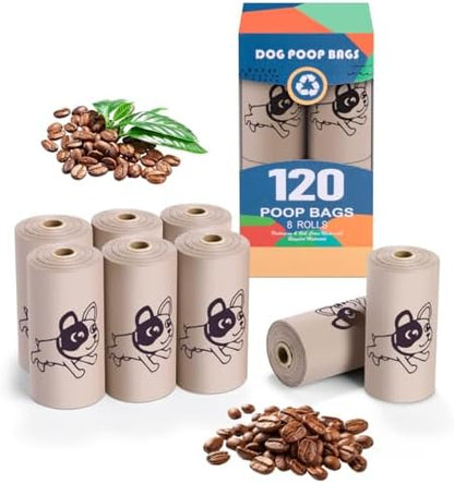Coffee Dog Poo Bags Coffee scent - 120 Large Poop Bags, Extra Thicken Strong Corn Starch Blended Leak Proof Poop Waste Bag for Dogs