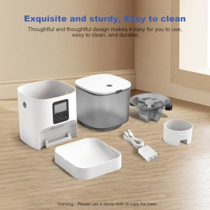 Automatic Cat Feeder, Cat Food Dispenser with 10s Voice Recorder, Pet Feeder up to 8 Meals per Day, Timed Feeder with Dry Food Sealed Ring (Pure White, 4.0 L)