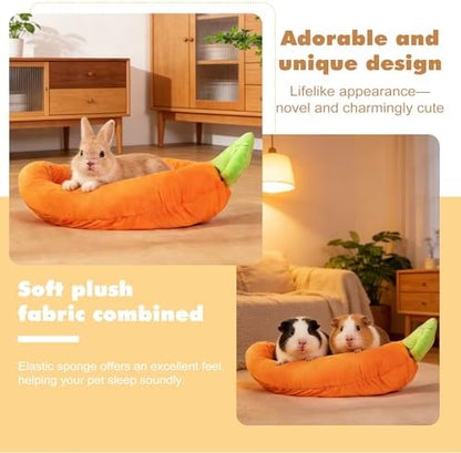 Rabbit Bed Warm Small Dog Cat Sleeping Carrot Banana Beds Bunny Bed Guinea Pig Hideout Bed Thick Soft with Removable Mat,Machine Washable Guinea Pig Cushion (Carrot（18.5 * 11.02 * 3.94）)