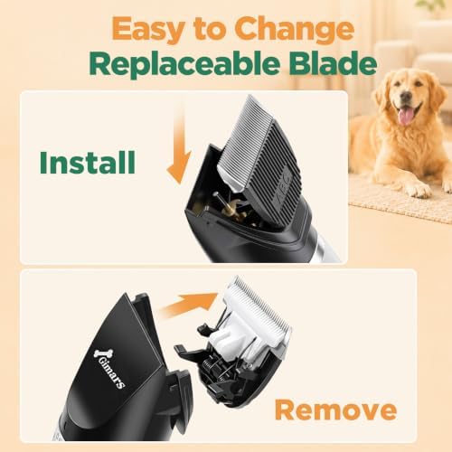 Gimars 4 in 1 Powerful 7000RPM Dog Clippers for Grooming with Replacement Blade, Professional Cordless Low Noise 55dB Pet Clippers, Dog Hair Clipper and Dog Shaver Kit for Thick Hair, Cat and Horse
