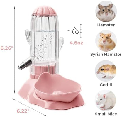 Vannon 2 in 1 Hamster Feeder Small Animal Water Bottle & Food Bowl Water Dispenser & Food Dish Bowl for Hamster, Small Mice, Rat, Gerbil, 4.6oz/130ml, BPA Free, Pink
