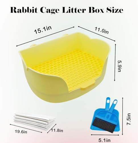 PINVNBY Rabbit Cage Litter Box,Plastic Bunny Litter Pan Detachable Rabbits Corner Potty Training Bedding Boxes with Grate for Guinea Pig Chinchilla Hedgehog Ferret(Yellow)