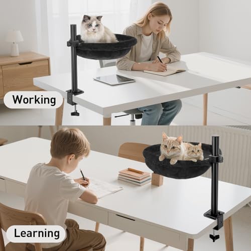 Cat Desk Bed, Reversible Cat Hammock for Desk Use, Clamp-On Metal, Black
