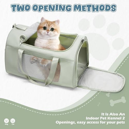 Extra-Large Cat Carrying Case Pet Dog Carrier Soft-Sided Cat Bag Airline Approved, Mesh Pet Carrier for Travel Outdoors with Shoulder Straps, Cat Carriers for Cats/Puppy/Dogs Up to 30Lbs, Green