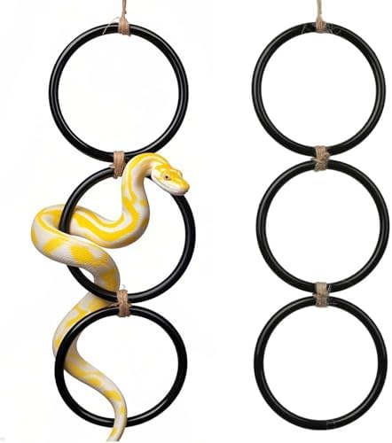 2 Pack Snake Climbing Rings for Ball Python & Corn Snake,Reptile Enrichment Toys for Snake,Ball Python Tank Decor, Reptile Tank Accessories for Bearded Dragon,Chameleon, Iguana, Gecko, Lizard (Black)
