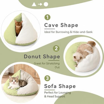 Cat Marshmallow Cave Bed, Plush Hideaway Washable Round Cushion (Green)