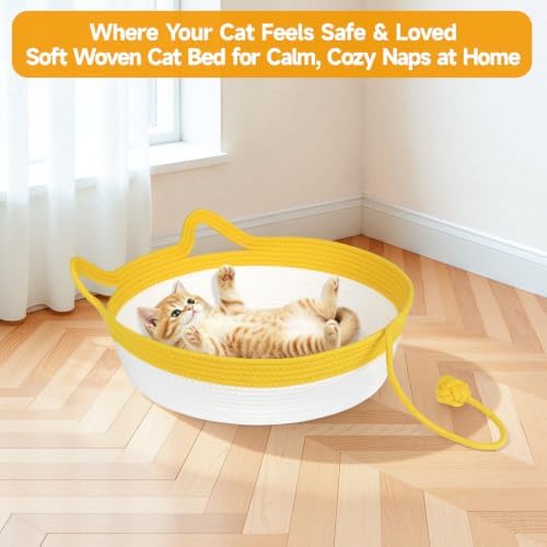 Cotton Rope Cat Bed, Instinct Hand Woven Cat Basket with Rope Tail