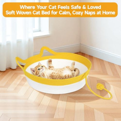 Cotton Rope Cat Bed, Instinct Hand Woven Cat Basket with Rope Tail