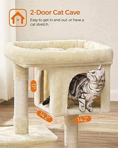 Feandrea Cat Tree, 33.1-Inch Cute Cat Tower, Plush Kitten Condo, Beige
