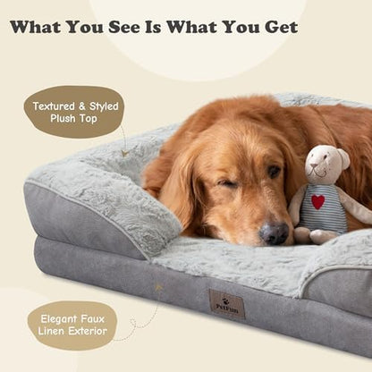 XXL Orthopedic Dog Beds Large Sized Dog - Washable Large Dog Cat Bed Waterproof, Comfort Dogs Couch Sofa with Washable Removable Cover, Pet Bed with Nonskid Bottom, 53'', Light Grey