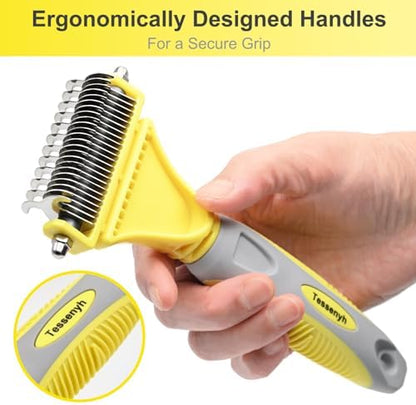 Professional Dog Brush for Shedding, Undercoat Rake for Medium and Long Haired & Double Coated Dogs, Double Sided Design with 12+23 Blades