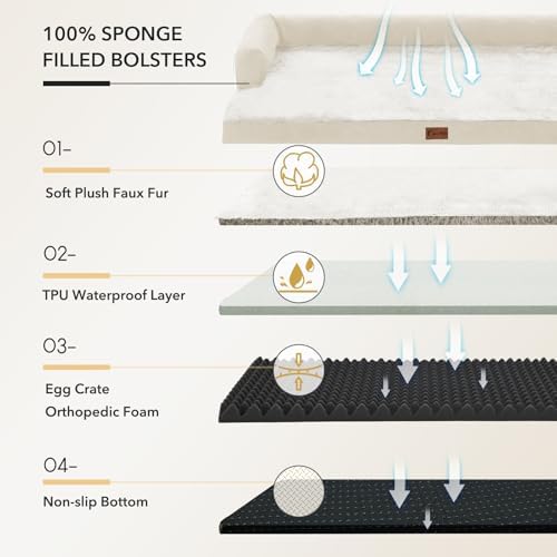 Waterproof Orthopedic Dog Bed for Medium Dogs, 35x22in, Beige