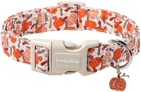 Lionet Paws Fall Dog Collar- Cute Orange Pumpkin White Dog Collars with Plastic Buckle and Pumpkin Pendant,Light Adjustable Dog Collars for Medium Large Dogs