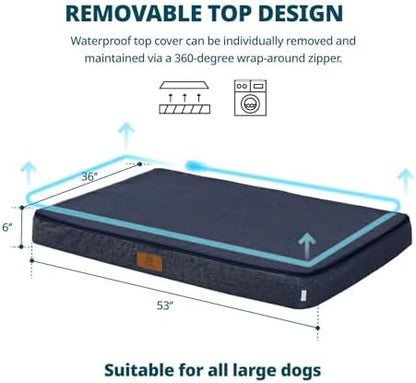 LIORCE Orthopedic Memory Foam Giant Dog Bed - 6" Thick Beds for Large Sized Dog - Waterproof Removable Washable Cover & Wrap-Around Zipper - Ultimate Comfort & Easy Maintenance