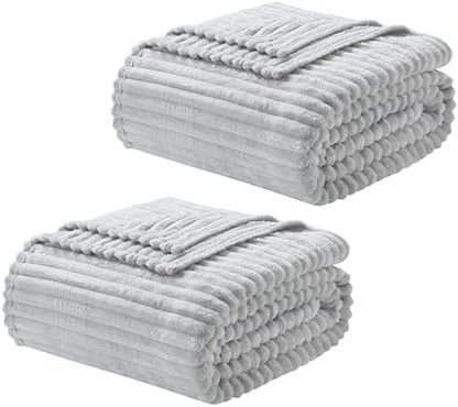 Nestl Light Grey Throw Blanket for Couch - Cozy Warm Fuzzy Blankets for Women, Set of 2 Small Fleece Throws for Girls - Silver, 50 x 60 Inches