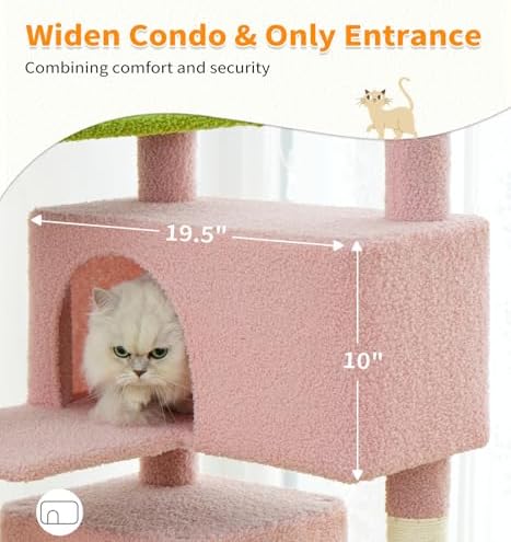 Made4Pets Cat Tree Tower 56" Cat Tower for Indoor Cats Kitten Tree Multi-Level Cat Tree with 2 Condo Furniture Activity Center with Scratching Posts Funny Toys (Pink Flower Green)