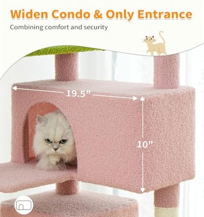 Made4Pets Cat Tree Tower 56" Cat Tower for Indoor Cats Kitten Tree Multi-Level Cat Tree with 2 Condo Furniture Activity Center with Scratching Posts Funny Toys (Pink Flower Green)