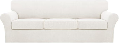 Turquoize 4 Piece Sofa Covers for 3 Cushion Couch Sofa Slipcover Soft Couch Cover for Dogs-Washable Sofa Furniture Covers with 3 Individual Large Cushion Covers (XL Sofa, Porcelain)