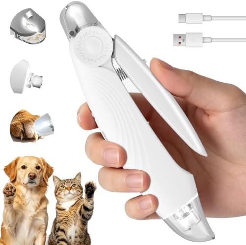 2-in-1 Dog & Cat Nail Clippers and Grinder with 2 Light, Quiet Electric Pet Nail Trimmers for Small Medium Large Dogs & Cats Claw, Safety Guard Usb Rechargeable, Professional Grooming Tool