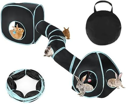 BWOGUE Bunny Tunnels & Tubes, 3-in-1 Collapsible Rabbit Hideout Toy Set
