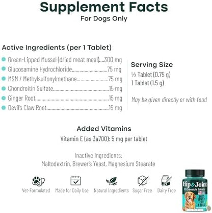 Joint Supplement for Dogs, 300mg Green-Lipped Mussels for Dog Arthritis