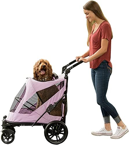 Pet Gear NO-Zip Pet Stroller with Dual Entry, Push Button Zipperless Entry for Single or Multiple Dogs/Cats, Pet Can Easily Walk in/Out, Gel-Filled Tires, Mountain Lilac, Excursion