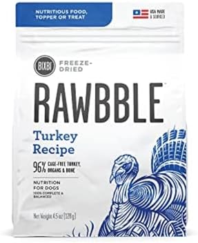 BIXBI Liberty Freeze-Dried Dog Food Topper & Treats, Turkey – 96% Meat & Organs, No Refrigeration – USA Made, 4.5 oz