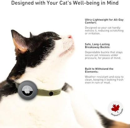 Airtag Silicone Cat Collar - Soft, Comfortable, and Lightweight Breakaway Collar with Air Tag GPS Tracker Holder for Outdoor Cats and Sensitive Skin Kittens by Nuvuq (6 ⅞" to 10 ¼", Green)