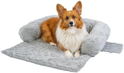 Best Friends by Sheri Calming Dog Blanket with Supportive Bolster, Machine Washable Faux Fur Pet Throw, Gray, Medium