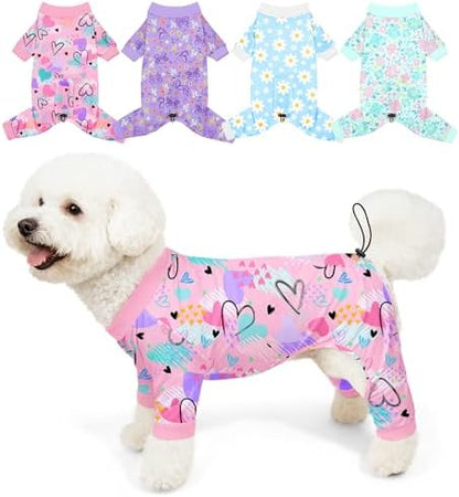 Bienbee Dog Pajamas, 4 Pack Adjustable Onesies for Small to Large Dogs M