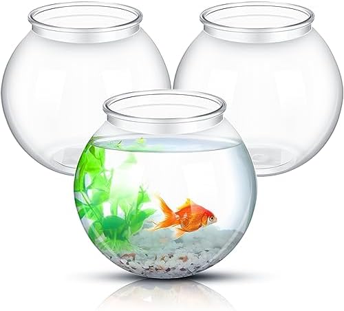 Mifoci 3 Pcs Fish Bowl Plastic Fish Tank Clear 100 oz Goldfish Bowl Multipurpose Round Desktop Aquarium Transparent for Home Office Goldfish Turtle Candy Party Favors, 7.09 x 6.3 Inch