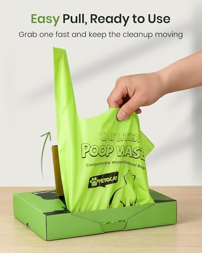Cat Litter Bags for Poop, Certified Compostable Cat Waste Disposal Bag, Leakproof Durable and Unscented Large to Fit Any Scoop Strengthen Dog Poop Bag- 100 Count