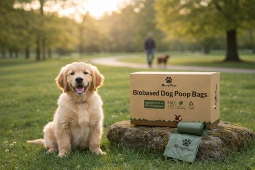 MossyPaws Biobased Dog Poop Bags – 240 Count (16 Rolls) – Plant-Based, Leak-Proof, Durable – Eco-Friendly Pet Waste Bags with Recyclable Packaging – 9x13 Inch – Fits All Dispensers