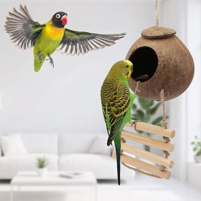 Hypeety Pet Bird Breeding Nest Natural Coconut Bird Hideout Hut for Cage