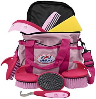 Derby Originals 9Piece Horse Grooming Set with Matching Nylon Carry Bag - Available in 8 Fun Colors, Hot Pink & Pink