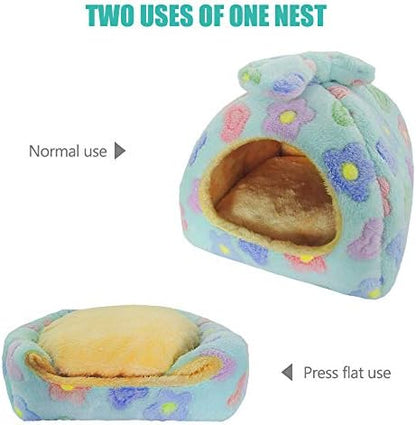 HOMEYA Small Animal Pet Bed, Sleeping House Habitat Nest for Guinea Pig Hamster Hedgehog Rat Chinchilla Hideout Bedding Snuggle Sack Cuddle Cup Cage Accessories with Removable Washable Mat(Blue)