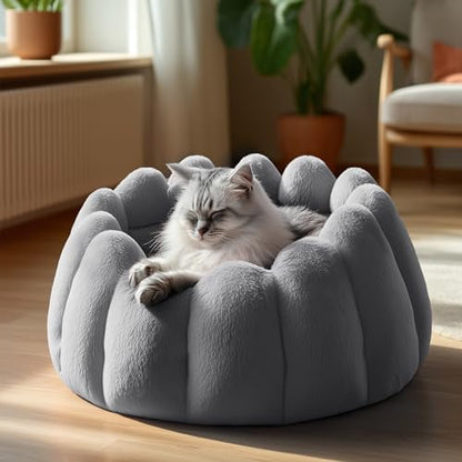 PETNOVO Pumpkin Cat Bed, Plush Donut Cuddler with High Bolster, Non-Slip