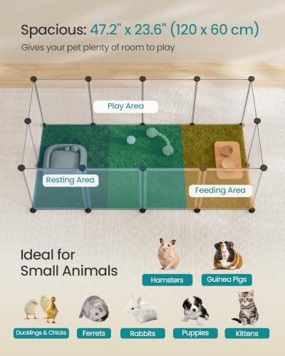 SONGMICS Pet Playpen, Clear Plastic Modular Enclosure, DIY Indoor Fence