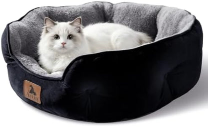 Asvin Small Dog Bed for Small Dogs, Cat Beds for Indoor Cats, Pet Bed for Puppy and Kitty, Extra Soft & Machine Washable with Anti-Slip & Water-Resistant Oxford Bottom, Black, 20 inches