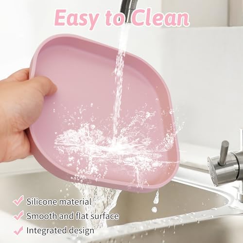 Fhiny 2PCS Silicone Cat Bowls Set 5.9 x 5.9 in Shallow Dog Dish Whisker Friendly Cat Food Plate for Dry & Wet Food Dishwasher Safe Non-Slip Pet Feeding Bowls for Kittens and Puppies (Pink)