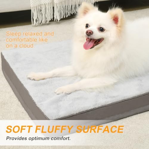 KSIIA Orthopedic Dog Bed, Deluxe Plush Waterproof, 29 x 18 Inch, Gray, 3-Inch Thick High-Density Egg Crate Foam, Removable Cover, Machine Washable