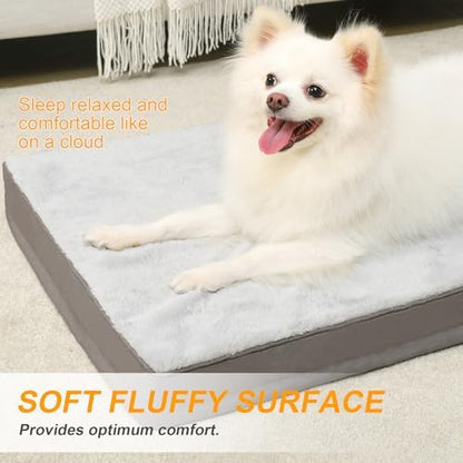 KSIIA Orthopedic Dog Bed, Deluxe Plush Waterproof, 29 x 18 Inch, Gray, 3-Inch Thick High-Density Egg Crate Foam, Removable Cover, Machine Washable