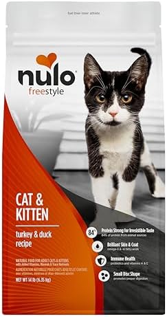 Nulo FreeStyle Cat & Kitten Dry Food - Turkey & Duck Recipe, High Protein Grain Free Cat Food, Natural Kibble with Probiotics, Omega Fatty Acids, 14lb Bag