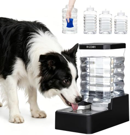RIZZARI 2.4Gallon Automatic Dog Water Dispenser: Stainless Steel Bowl
