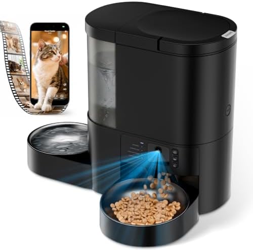 Automatic Cat Feeder with Camera, 2 in 1 Cat Food and Water Dispenser