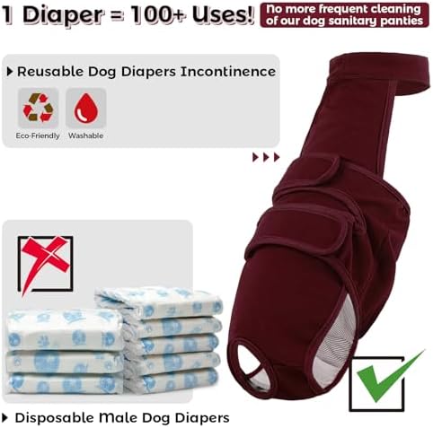 QBLEEV Female Dog Diapers with Adjustable Suspenders – Washable Sanitary Panties for Dogs in Heat or Incontinence, Escape-Proof Reusable Pet Period Underwear Onesie for Small to Large Breeds