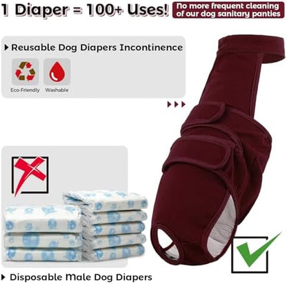 QBLEEV Female Dog Diapers with Adjustable Suspenders – Washable Sanitary Panties for Dogs in Heat or Incontinence, Escape-Proof Reusable Pet Period Underwear Onesie for Small to Large Breeds