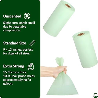 100% Compostable & Biodegradable Dog Poop Bags Leak-Proof and Extra Thick Light Green Dog Bags Pet Waste Bags for Big and Small Dogs - Unscented - Planet4Life (Pack of 240)