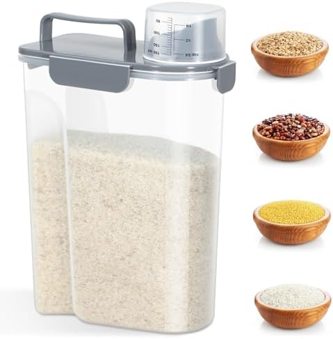 Airtight 10 Lbs Rice Storage Container Pet Dog Cat Food Holder 5 Lbs - Grey